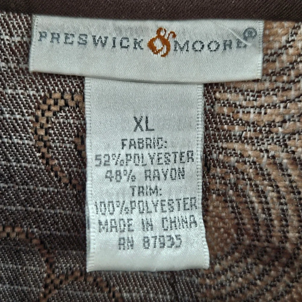 Preswick & Moore Womens XL Tapestry Patchwork‎ Zip Jacket Brown Tan Boho Floral